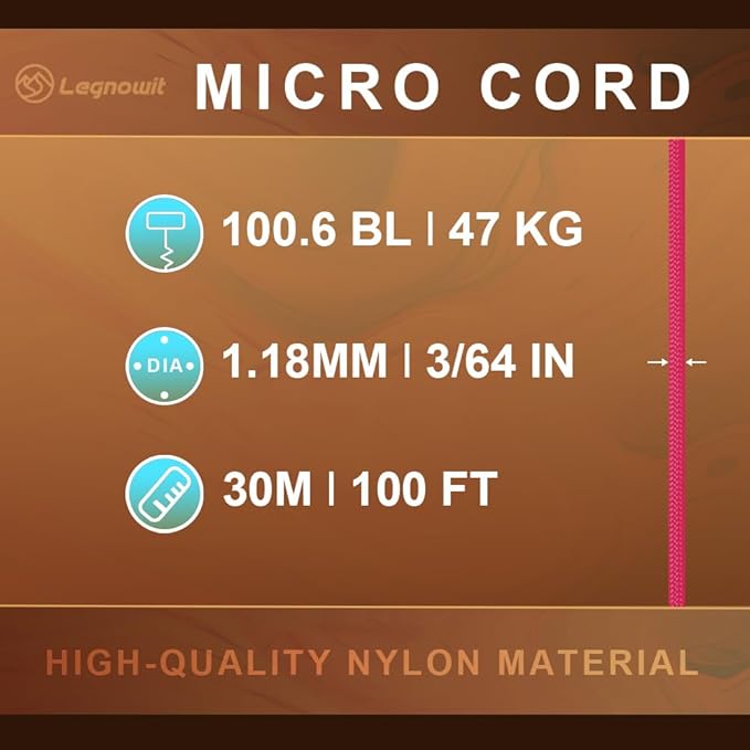Micro Paracord, 1.18mm x 100ft Thin Mini Utility Braided Small Paracord for Crafting, DIY Project, Camping and More