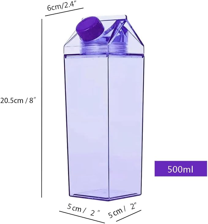 Jinberry 500ml/17oz Cute Leakproof Clear Milk Carton Water Bottle Portable Drinkware for Outdoor Climbing Tour or Camping