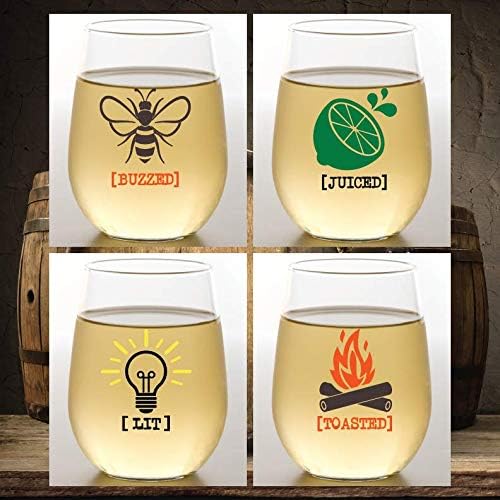 Set of 4 Shatterproof Designer 16 oz Plastic Wine Glasses MADE in the USA (BUZZED)
