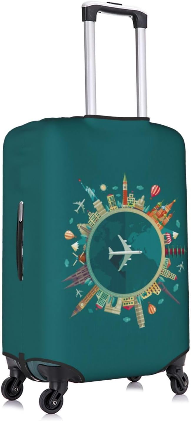 World Travel Luggage Covers and Luggage Tags Tsa Approved, Elastic Washable Fashionable Anti-Scratch Protector, Birthday Gifts for Men Women (M 22-25 Inch Luggage)