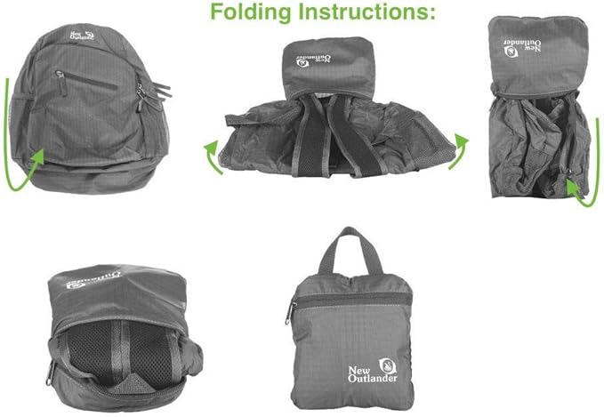 Outlander Packable Handy Lightweight Travel Hiking Backpack Daypack, Black