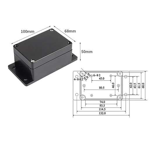 Electrical Junction Box IP65 Waterproof ABS Plastic Project Case with Fixed Mounting Ears Black 3.93×2.67×1.97 inch (100 x 68 x50 mm)