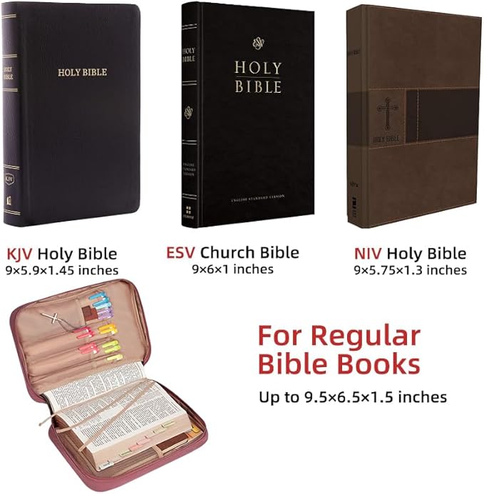 FINDCOZY Bible Cover for Women, Durable Carrying Book Case Church Bag for Biblical Accessories with Handle and Zippered Pocket, for Scriptures, Rosewood Pink