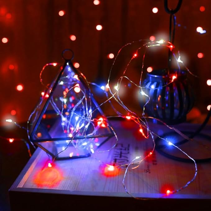 4th of July Decorations, 4 Pack Red White and Blue Fairy Lights Battery Operated with Timer, Waterproof 16FT 50 LED Starry String Lights for Independence Day 250th Anniversary Memorial Day Home Decor