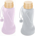 Collapsible Water Bottles 2 Pack,Leak Proof,Reuseable BPA Free Silicone Foldable Water Bottles,Durable Lightweight for Travel Gym Camping Hiking,Compact Size Portable Water Bottle (Purple&Grey)