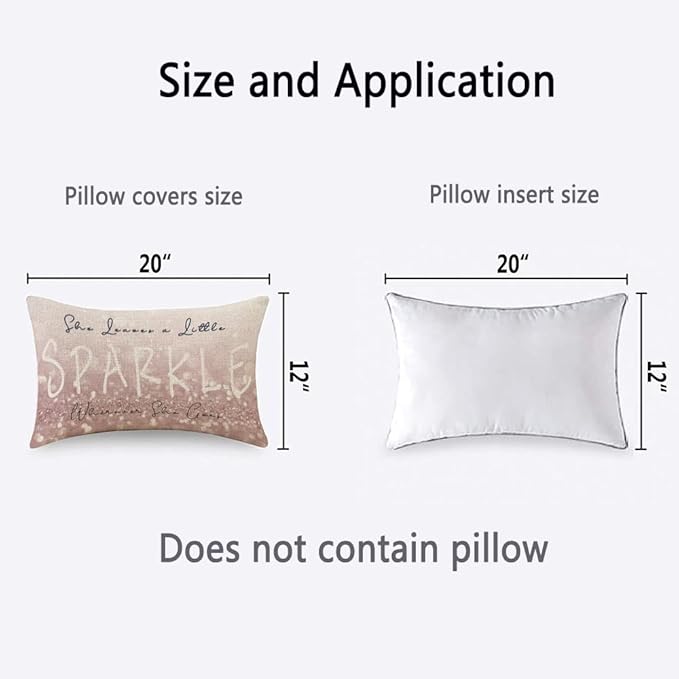 TKS MITLAN Sparkle Pillow Covers 12x20 Inch Glitter Pink She Leaves A Little Sparkle Wherever She Goes Decorative Throw Pillow Covers Cushion Case for Home Sofa Couch Decoration