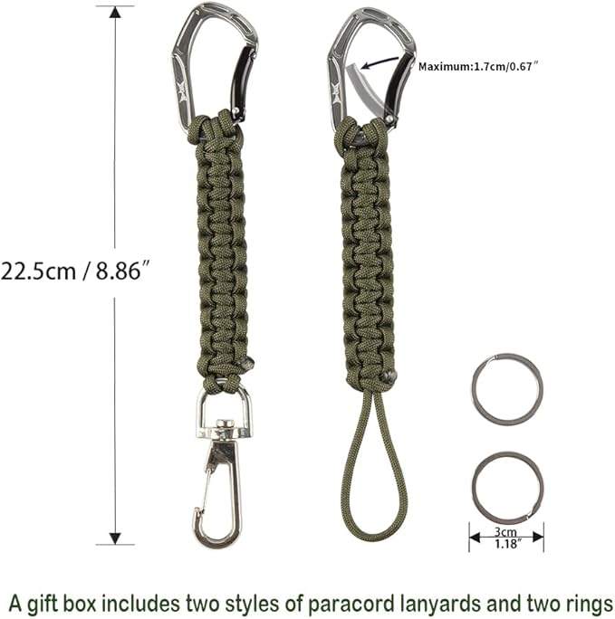 HERCULES Paracord Keychain Set – 2 Pack Lanyard Rope with Aluminum Clip, Durable Paracord Wrist Strap for Outdoor Activities, Army Green