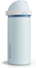 Insulated Water Bottle with Straw - Encool Stainless Steel Water Bottle with Push Button Lid, Leak-Proof & BPA-Free, Keeps Cold for 24 Hours for Sports, Travel, Gym (18 oz, Jungle Mist)