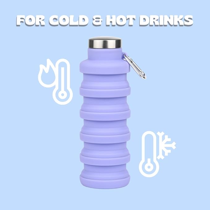Vnek Portable Collapsible Water Bottle - Lightweight Silicone Bottle 500ml, BPA-Free, Leak-Proof and Foldable for Gym, Travel, Hiking, Camping, and Everyday Use (Pink)