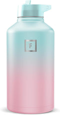 IRON °FLASK Camping & Hiking Hydration Flask with Straw, Wide Mouth Insulated Stainless Steel Sports Water Bottle - Bubble Gum 64 oz - Straw (1 Lid)