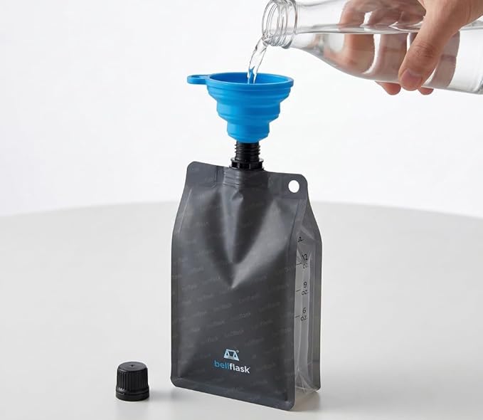 BellFlask - 15 oz. Plastic Flask, Patented, Flexible, Metal-Free, Reusuable, BPA-Free with Carabiner Clip and Filling Funnel