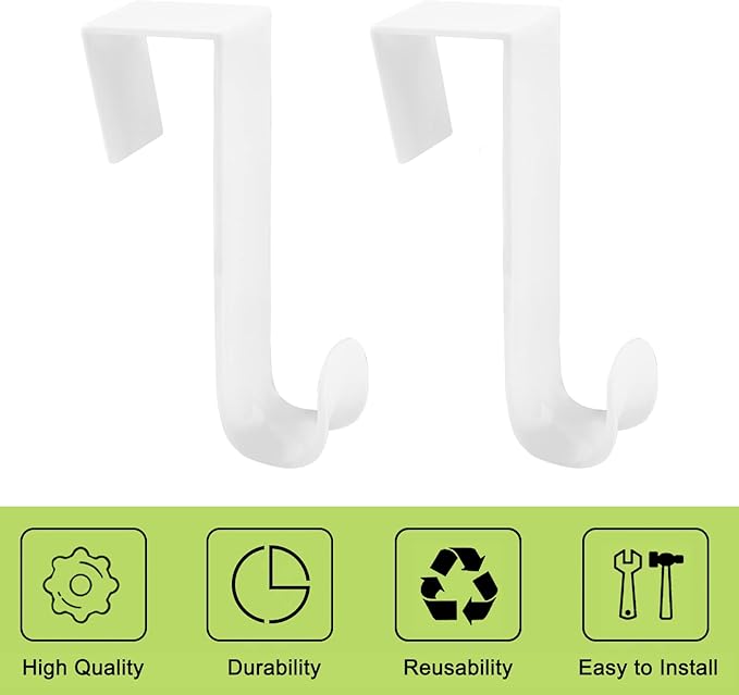 Over The Door Hooks, 10 Pcs Plastic Over The Door Hooks Hangers Durable Cabinet Door Hooks Organizer White Door Hooks for Bathroom, Bedroom, Kitchen (White)