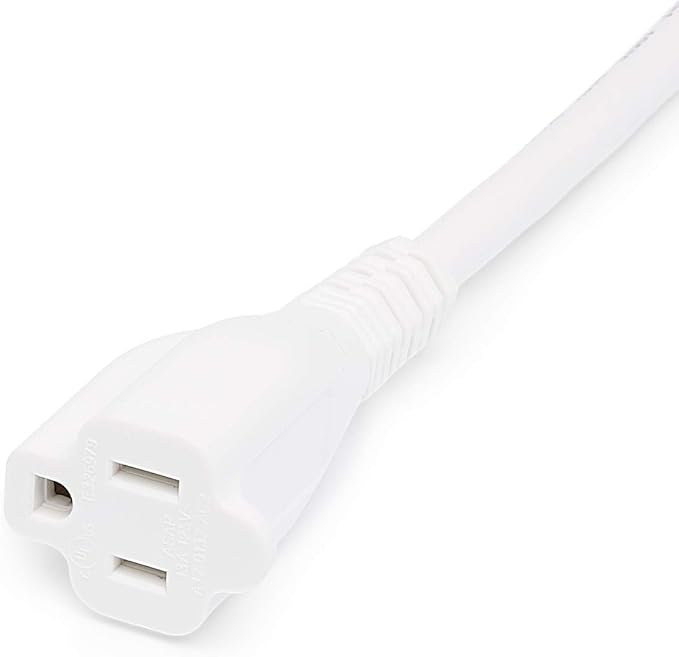 Amazon Basics Indoor Extension Cord, 3 Prong Outlet Extender Power Cord, 13 Amps, 125V, 10 Foot, White, 2-Pack