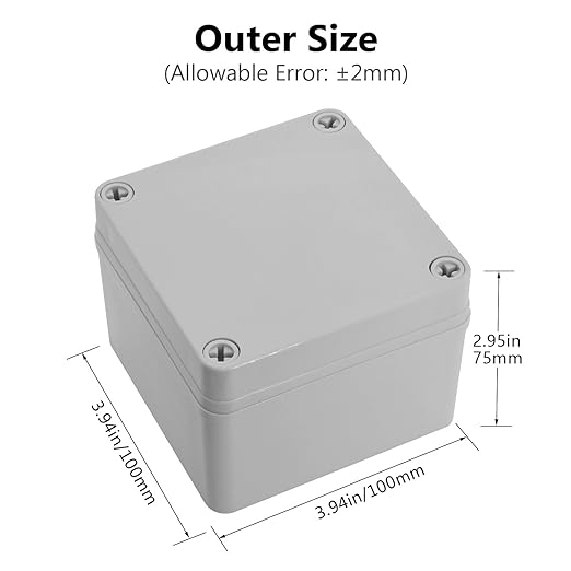 LeMotech IP67 Waterproof Junction Box ABS Plastic Project Box Dustproof Electrical Box Outdoor Enclosure for Electronics DIY Case Gray 3.9X 3.9X 3 inch (100x 100x 75 mm)