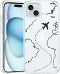 FANXI Minimalist Airplane Travel Map Phone Case Compatible with iPhone 15 (6.1 Inch) - Shockproof Clear Soft TPU Protective Cover with Airplane Design for Women Men and Girls