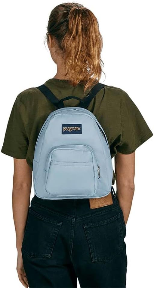 JanSport Half Pint Mini Backpack, 10.2 L - Durable Mini Bag Purse with Adjustable Shoulder Straps, Single Main Compartment, Zippered Stash Pocket, Blue Dusk