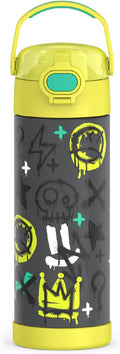 THERMOS FUNTAINER 16 Ounce Stainless Steel Vacuum Insulated Bottle with Wide Spout Lid, Graffiti Boy