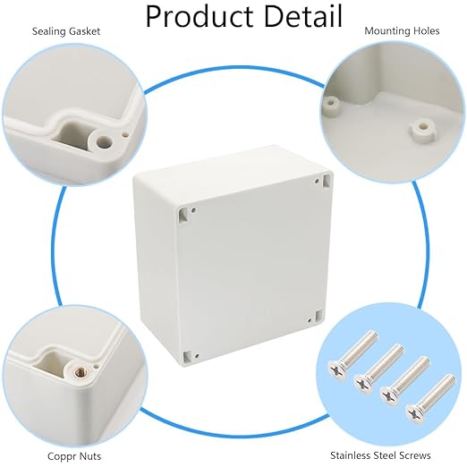 Project Box IP65 Waterproof Junction Box ABS Plastic Electrical Boxes DIY Electronic Project Case Power Enclosure White 6.30x6.30x3.54 inch (160 x 160 x90 mm)
