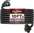 10ft Black Outdoor Extension Cord Waterproof, UL Listed, 16/3 SJTW Heavy Duty 3 Prong, 16 Gauge 13A Power Cord Ideal for Indoor Outdoor Lights, Appliances, and Lawn