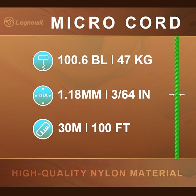Micro Paracord, 1.18mm x 100ft Thin Mini Utility Braided Small Paracord for Crafting, DIY Project, Camping and More