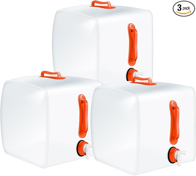 Reallnaive 3 Pack Collapsible Water Container with Spigot, Foldable Camping Water Container Portable Camping Storage Carrier Jug for Outdoors Hiking Emergency Kit Backpack(5.3 Gallon,Orange,3 Pcs)