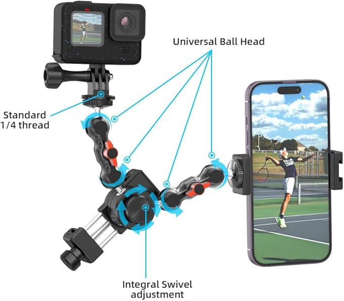 SUREWO Aluminum Fence Mount for Go pro,iPhone, Phone, DJI Osmo Action 4/3/2, Insta360,Mevo Start for Baseball Softball Tennis Recording, Cameras Net Chain Link Fence Clip Mount Holder