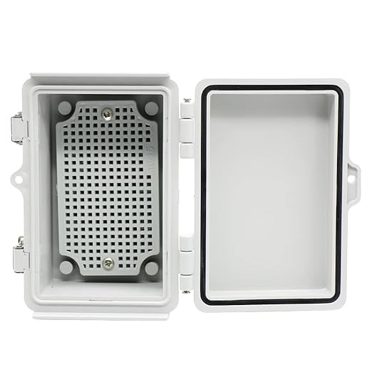 Mini Grey Watertight Junction Box Hinged Cover with Stainless Steel Latch Outdoor Weatherproof Custom PVC Plastic Enclosure Box for Project with Mounting Plate 5.9×3.9×2.8 inch(150×100×70mm)