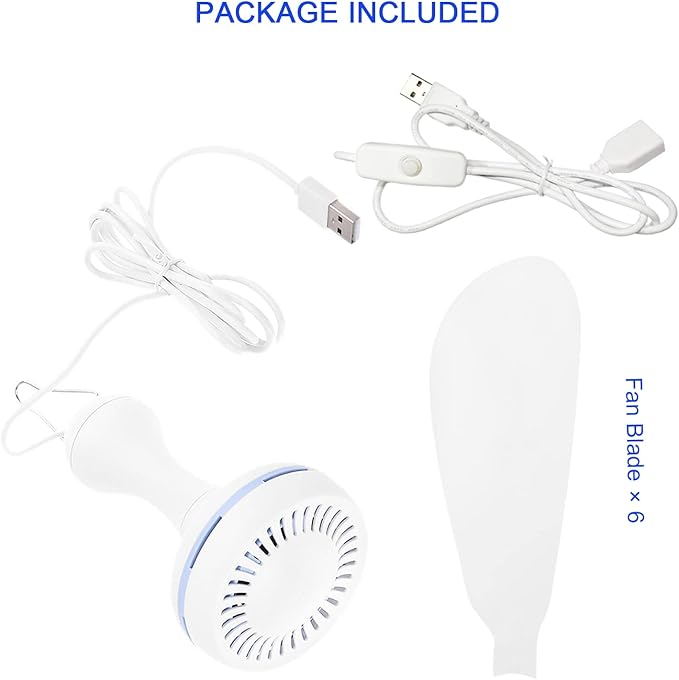 USB Powered Ceiling Fan Portable Canopy Fan with ON/OFF switch, 6 Blades Quiet Small DC USB Ceiling Fan Hanging Fan for Camping Cruise RV Tent Gazebo Bed Dormitory Home Room