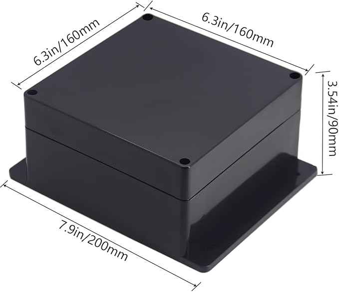Project Box ABS Black Electrical Boxes IP65 Outdoor Waterproof Box Electronic Junction Box Fixed Ear Power Enclosure with Cable Glands for DIY Project 6.3 x 6.3 x 3.54 inch (160x160x90mm)