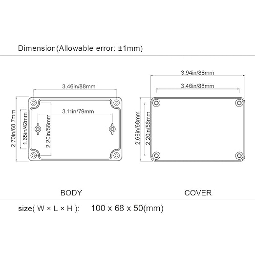 LeMotech Junction Box IP65 Waterproof Project Box Dustproof ABS Plastic Electrical Boxes Universal Enclosure for Electronic Black 3.93x 2.68x 1.97 inch (100 x 68 x 50 mm)(Pack of 1)
