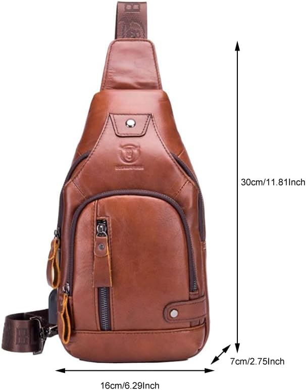 Hebetag Leather Sling Bag Hiking Daypack for Men Women Outdoor Travel Camping Fishing Crossbody Shoulder Chest Pack Backpack