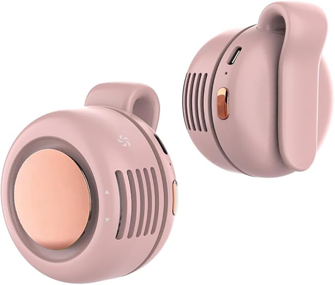 TFQXA1Z Portable Silent Clip On Bladeless Fan, Rechargeable Wearable Fan - Hands-Free Waist & Neck Cooling, 3 Speeds, 6H Runtime, USB-C Fast Charge (Pink)