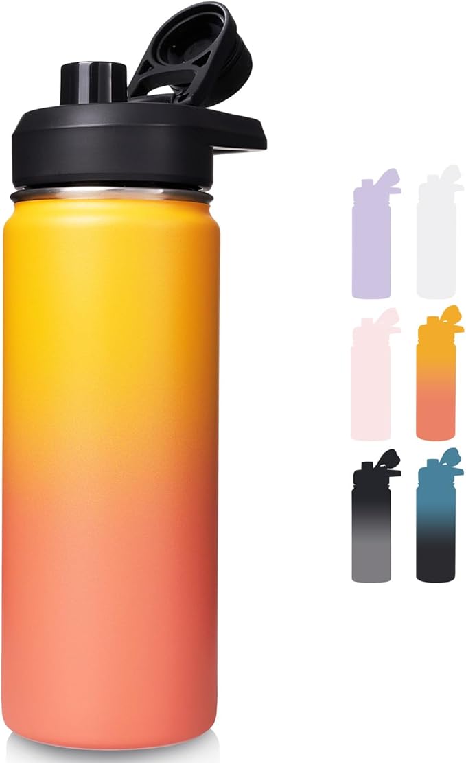 Fijinhom 18 oz Insulated Water Bottle with Handle, 304 Stainless Steel Water Bottles with Wide Mouth, Double Wall Vacuum Sports Water Bottle, BPA Free, Keep Cold and Hot, Yellow&Orange