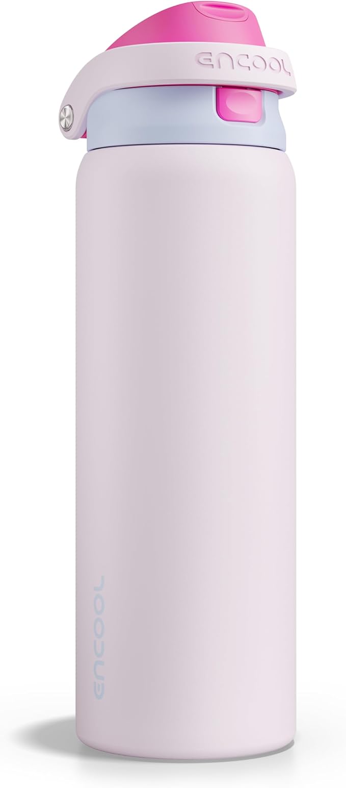 ENCOOL Leakproof Insulated Water Bottle with Straw Dual-Sip Water Bottle Bag-Safe Design for Work, Commute & Gym – Keeps Drinks Cold All Day, 32 oz, Lilac Purple