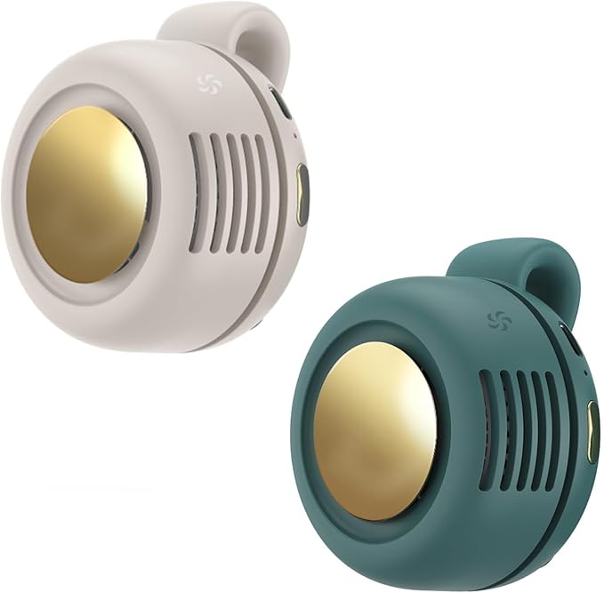 Portable Clip-On Fan, Mini USB Rechargeable 360° Rotatable Fan, 3-Speed Silent Mini Bladeless Fans (White and green)