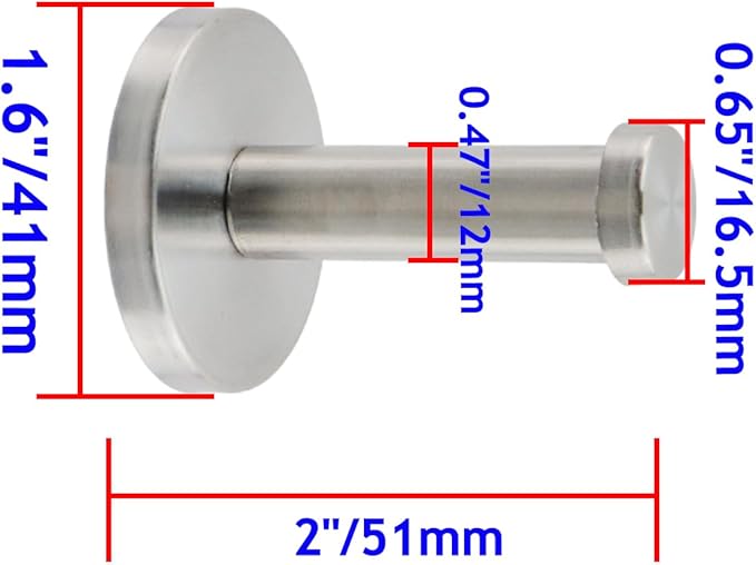 Wall Hooks Heavy Duty Coat Hooks Stainless Steel Clothes Hanger for Hanging Bathroom Towels Handbag Silver 2-inch Length with 12mm Shank Dia - Pack of 6