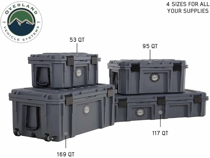 Overland Vehicle Systems 40100021 Dark Gray 117 QT Dry Box Storage with Drain and Bottle Opener | Waterproof Seal | Heavy-Duty Latches and Nylon Handles | Keeps Gear Safe, Dry and Organized