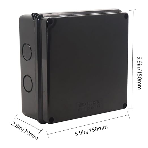 Junction Box, Reserved Holes Electrical Boxes Waterproof IP65 ABS Plastic Electrical Power Cord Enclosure Project Box Black 5.9 x 5.9 x 2.8 inch(150x150x70mm)