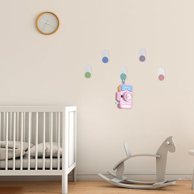 5 Pcs Self-Adhesive Wall Coat Hooks, Cute Wooden Sticky Clothes Hook Colorful Towel Hooks Multi Purpose Stick on Wall Hook Holder for Key Towel Coat Kitchen Bathroom(Macaron Round)