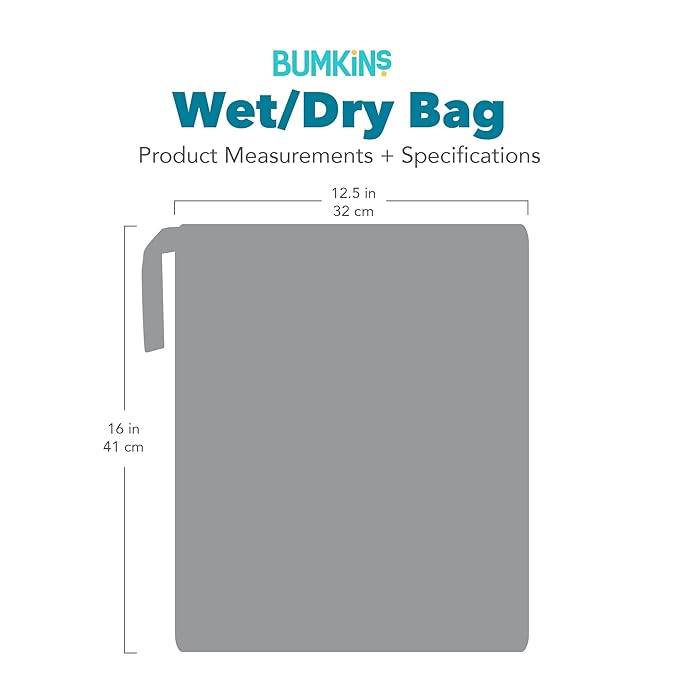 Bumkins Waterproof Wet Dry Bag for Baby, Travel, Swim Suit, Cloth Diapers, Pump Parts, Pool, Beach, Gym Clothes, Toiletry, Hook to Stroller, Daycare, Zipper Reusable Wetdry Packing Pouch, Gray Check