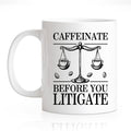 RZHV Caffeinate Before You Litigate 11 Oz Novelty Mug, Funny Coffee Bean Balance Mug for Coffee Lover Paralegal Attorney, Graduate Gifts for Attorney, Thank You Present for Lawyer Judge