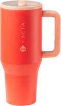 HydroJug Traveler - 40 oz Water Bottle with Handle & Flip Straw - Fits in Cup Holder, Leak Resistant Tumbler-Reusable Insulated Stainless Steel & Rubber Base - Gifts for Women & Men, Peach Pop
