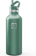 IRON °FLASK Camping & Hiking Hydration Flask with Straw, Narrow Mouth Insulated Stainless Steel Sports Water Bottle - Sage 32 oz - Straw (1 Lid)