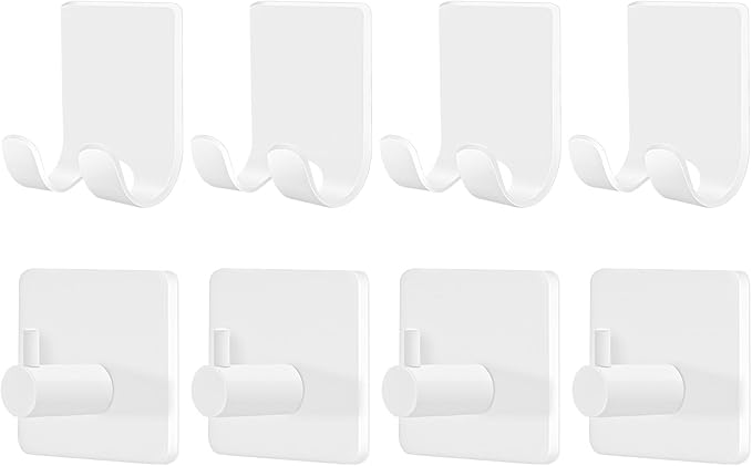 CGBE Razor Holder for Shower, 4 Packs Shaver Holder and 4 Packs Shower Hooks, Self Adhesive Damage Free Wall Hooks for Bathroom - White