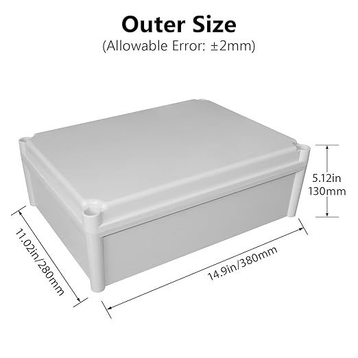 LeMotech Junction Box IP67 Waterproof Dustproof ABS Plastic Project Box for Electrical Outdoor Enclosure Gray 15 x 11 x 5.1 inch (380 x 280 x 130 mm)
