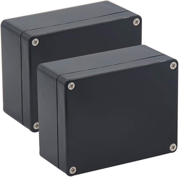 2 Pack Project Box IP65 Waterproof Junction Box ABS Plastic Black Electrical Boxes DIY Electronic Project Case Power Enclosure 4.53"x3.54"x2.17"(115x90x55mm)
