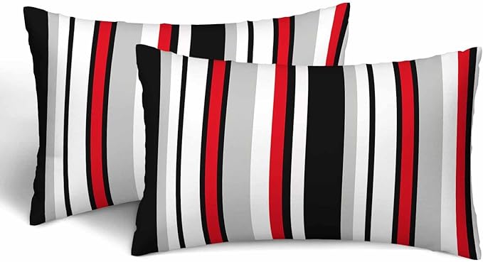 Vertical Lines Striped Pillow Covers 12 X 20 Black White Grey Red Watercolor Set of 2 Pillow Cases Velvet Outdoor Throw Cushion Pillowcases Decorative for Home Bed Sofa Couch Hotel
