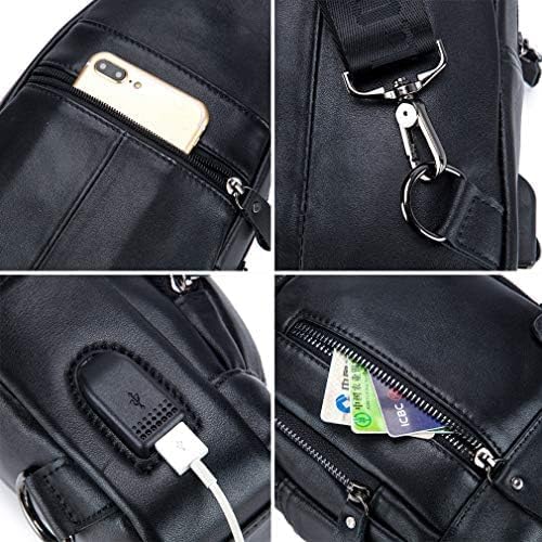 Hebetag Leather Sling Bag Casual Daypack for Men Women Outdoor Travel Hiking Camping Fishing Cycling Crossbody Shoulder Chest Pack Pouch Backpack Black