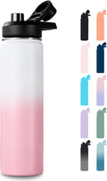 Fijinhom 24 oz Insulated Water Bottle with Handle, 304 Stainless Steel Water Bottles with Wide Mouth, Double Wall Vacuum Sports Water Bottle, BPA Free, Keep Cold and Hot, Strawberry Milk
