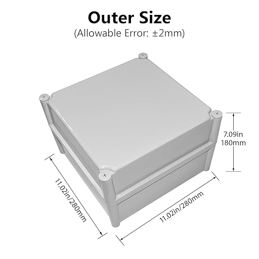 LeMotech Waterproof Dustproof IP67 Junction Box DIY Case Enclosure Gray 11 x 11 x 7.1 inch (280 x 280 x 180 mm)